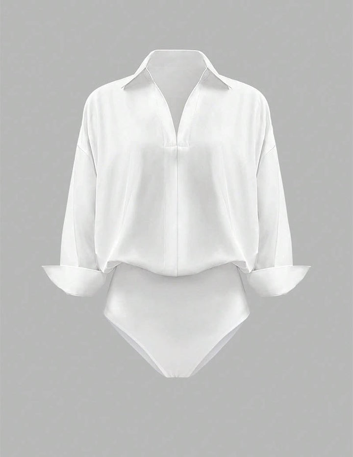 Kvinnors Krage Bodysuit Med Draperade Långa Ärmar