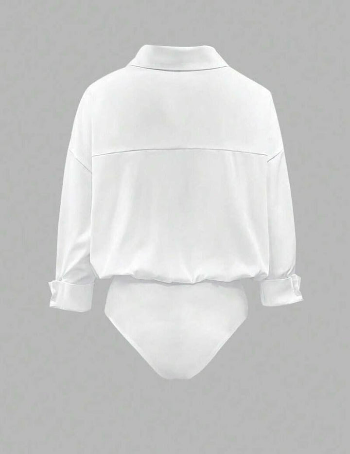 Kvinnors Krage Bodysuit Med Draperade Långa Ärmar