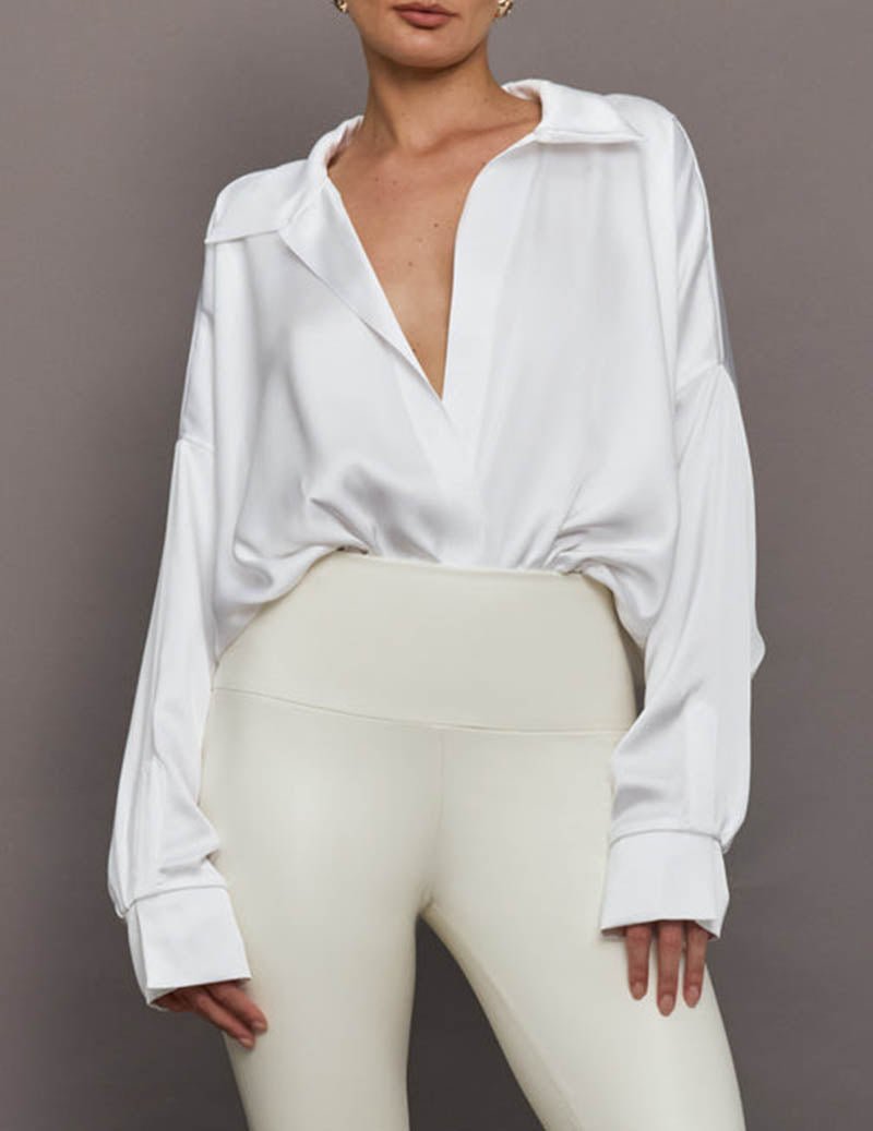 Kvinnors Krage Bodysuit Med Draperade Långa Ärmar