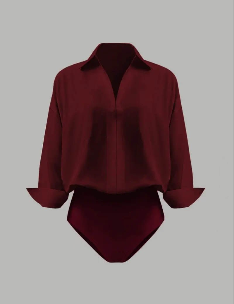 Kvinnors Krage Bodysuit Med Draperade Långa Ärmar