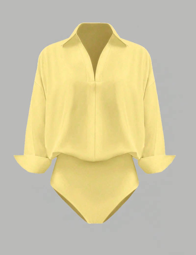 Kvinnors Krage Bodysuit Med Draperade Långa Ärmar