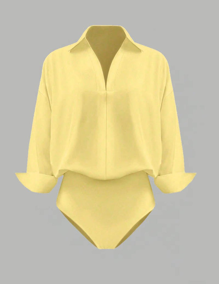 Kvinnors Krage Bodysuit Med Draperade Långa Ärmar