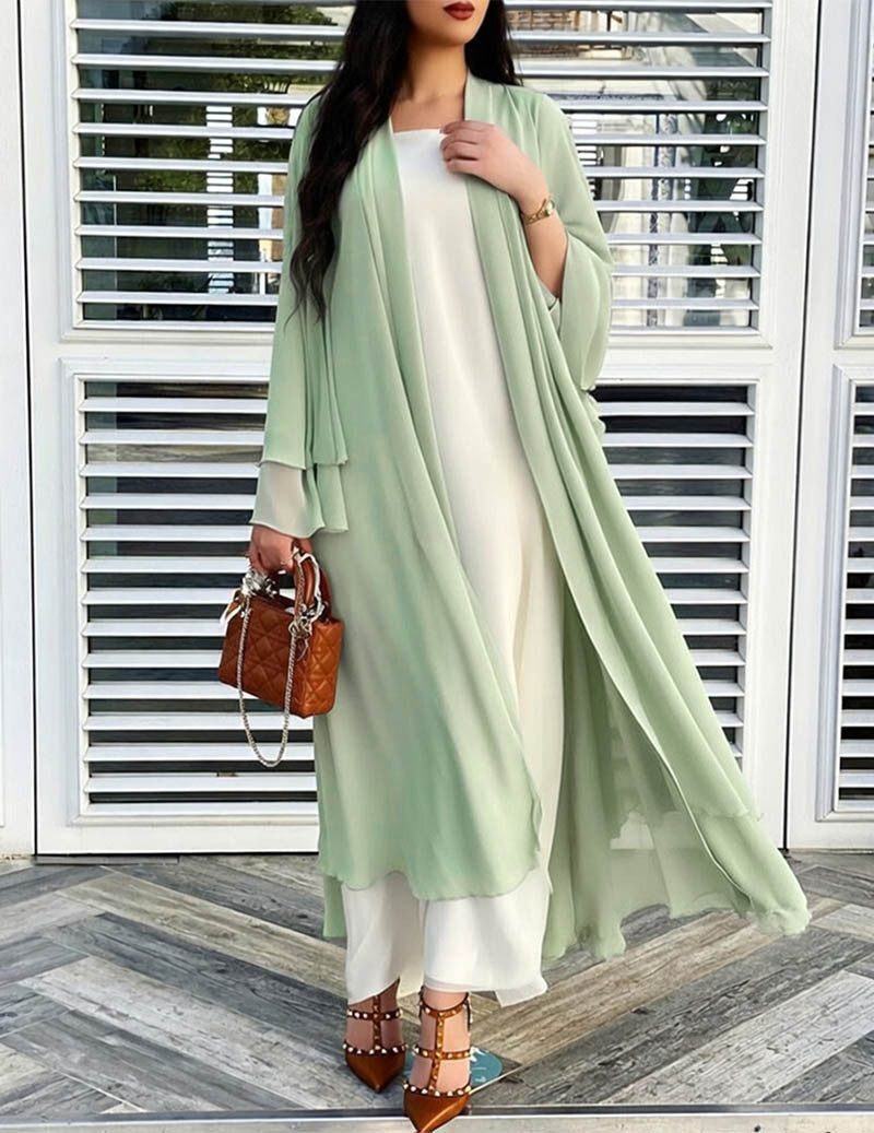 Kvinnors Transparent Chiffon Öppen Framsida Lång Cardigan