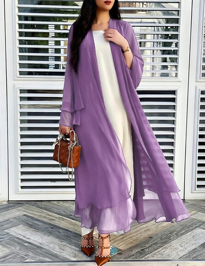 Kvinnors Transparent Chiffon Öppen Framsida Lång Cardigan