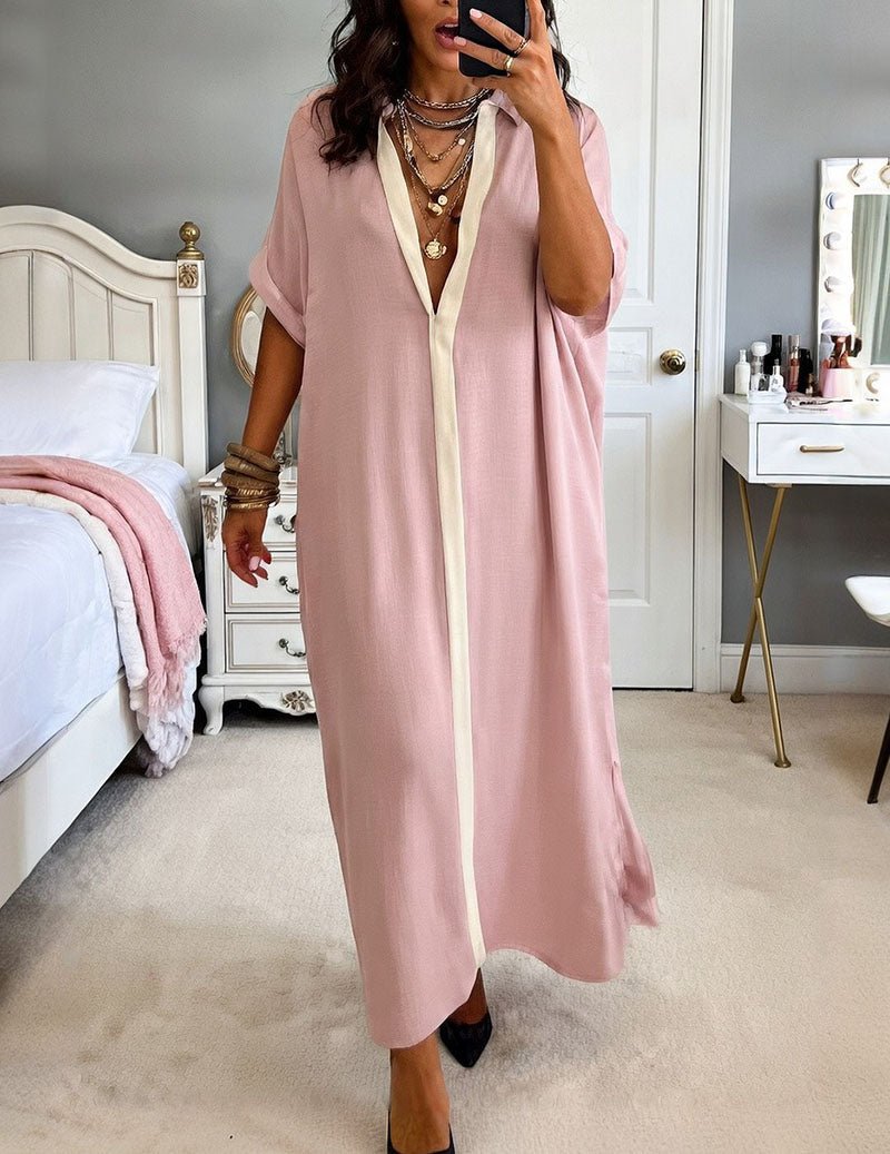 Kvinnors Oversized Maxi Skjortklänning Med Kontrastknäppning