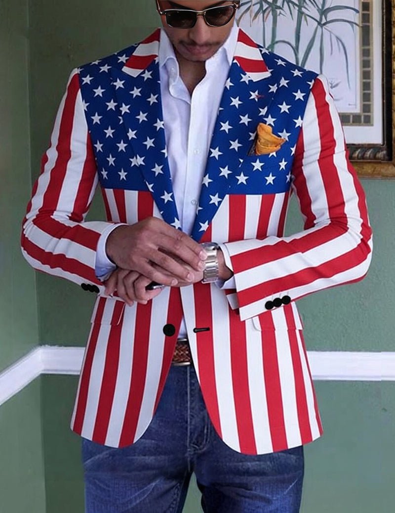 Herrtryckt Slim Fit Blazer Med Strukturerade Slag