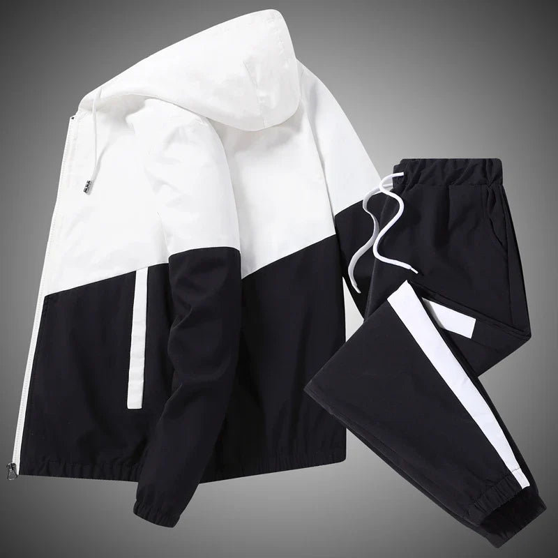 Mäns Tvådelade Träningsoverall Casual Joggers och Huva Sportjacka Set Bekväm Streetwear Hip Hop Löpningsoutfit