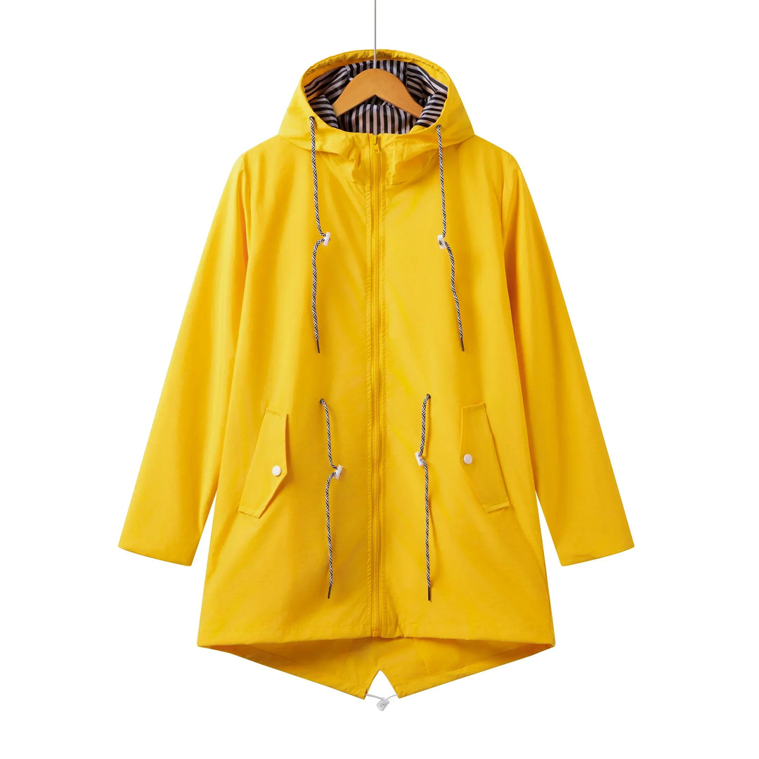 Kvinnors Hooded Drawstring Parka – Zip-Up Jacka för Övergångsväder