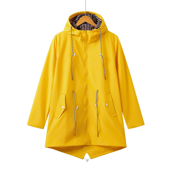 Kvinnors Hooded Drawstring Parka – Zip-Up Jacka för Övergångsväder
