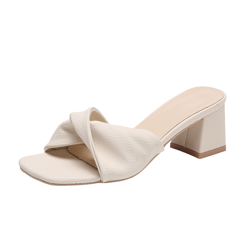 Kvinnors Blockklack Mule Sandaler Tvistad Rem Öppen Tå Elegant Slip-On Klackar