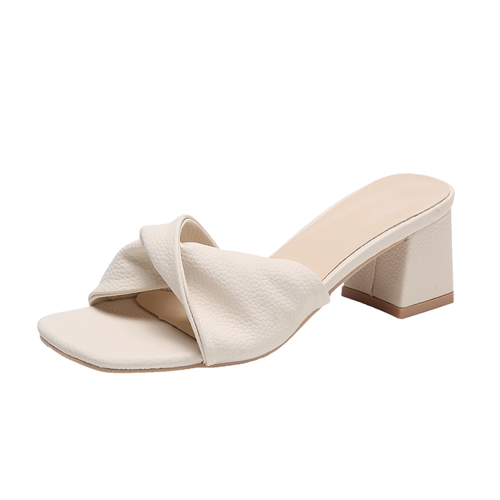 Kvinnors Blockklack Mule Sandaler Tvistad Rem Öppen Tå Elegant Slip-On Klackar