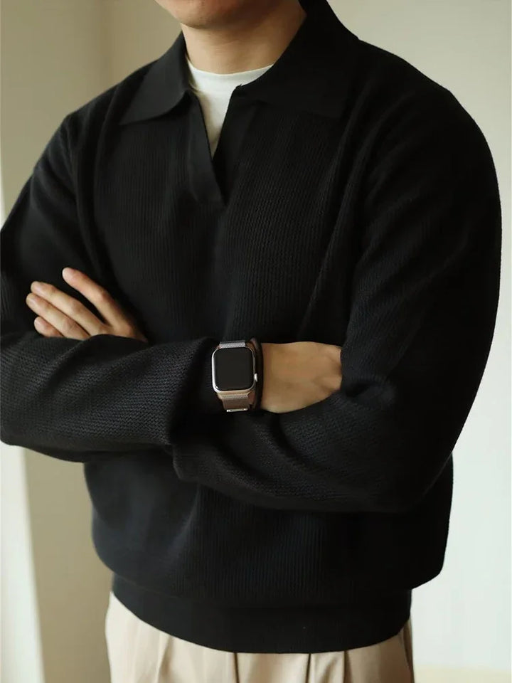 Herrarnas Polo Stickad Tröja – Elegant Andningsbar Bekväm Smart Casual Långärmad Pullover