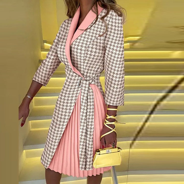 Kvinnors Wrap Klänning Plisserad Kontrastpanel Midi Stil