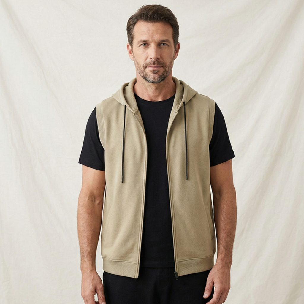 Herrars ärmlös zip-up gymträning hoodie väst