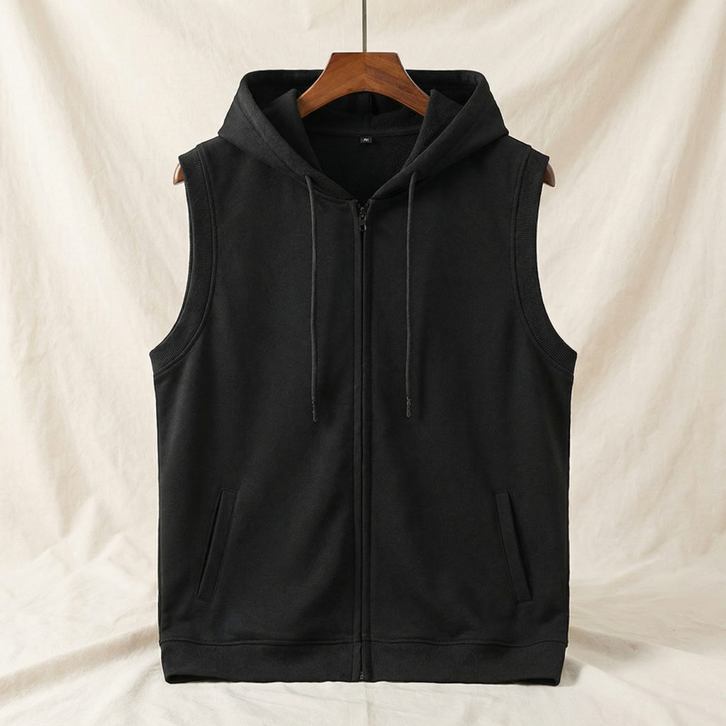 Herrars ärmlös zip-up gymträning hoodie väst