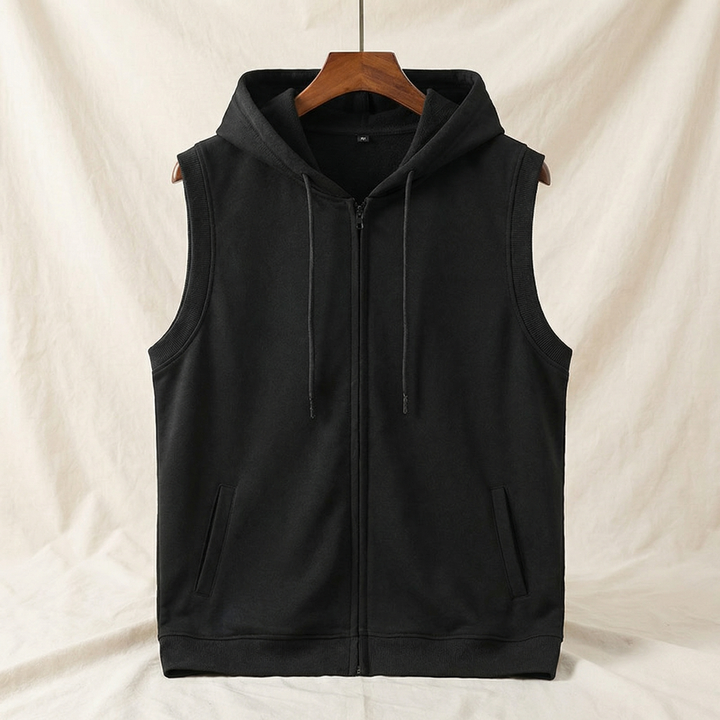 Herrars ärmlös zip-up gymträning hoodie väst