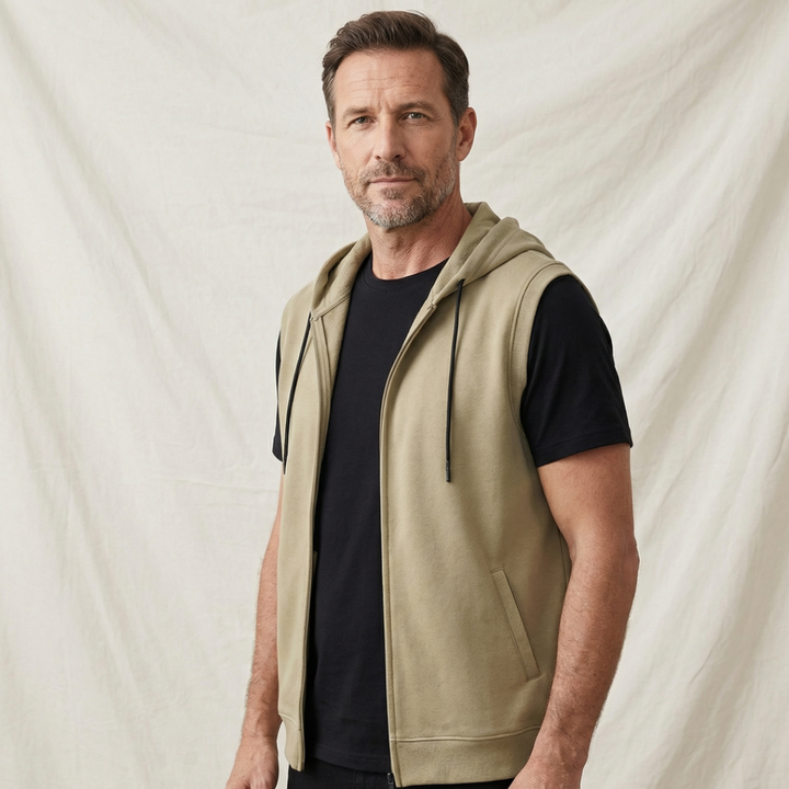 Herrars ärmlös zip-up gymträning hoodie väst