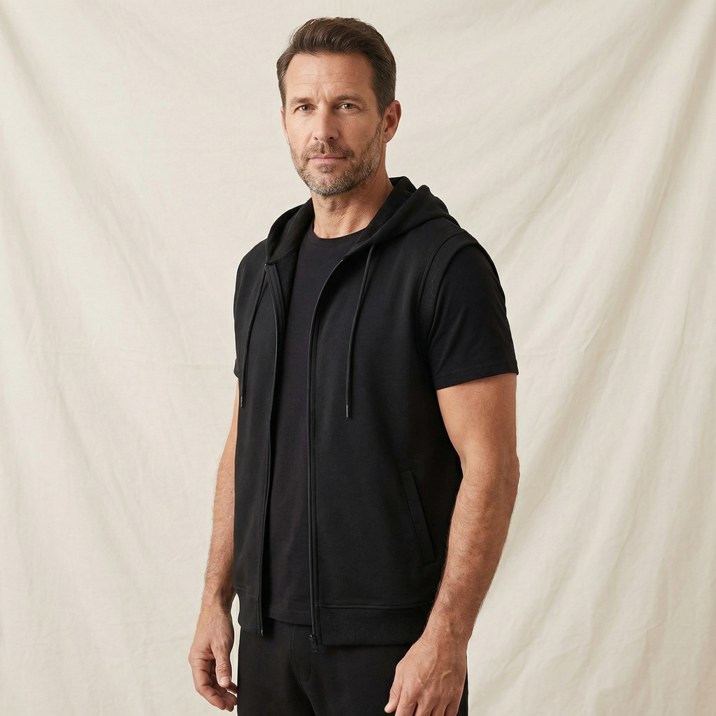 Herrars ärmlös zip-up gymträning hoodie väst