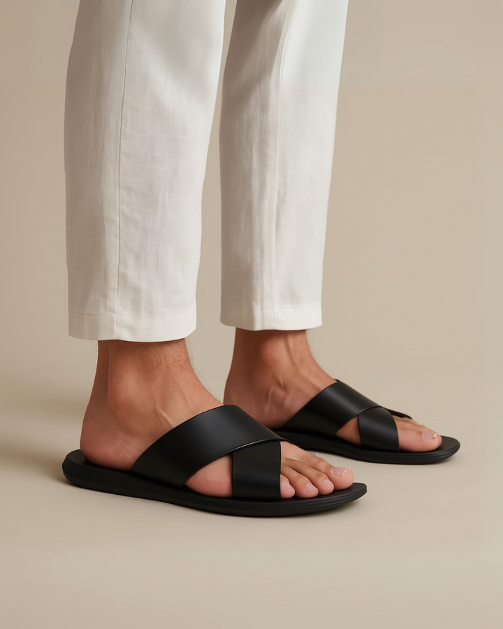 Herrens Minimalistiska Tvärrem Sandaler – Flexibla Slip-On Sandaler för Vår och Sommar