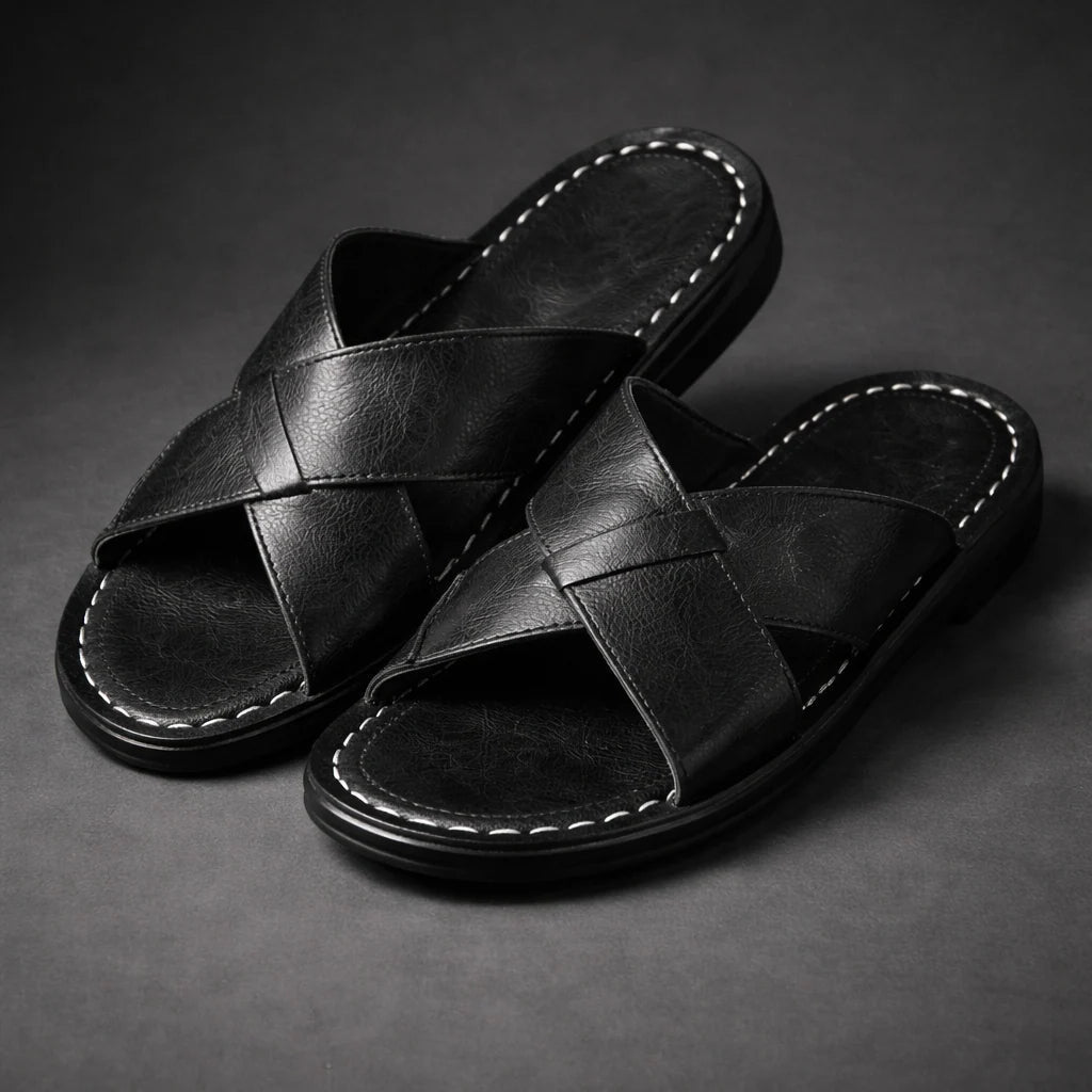 Herrers Cross-Strap Slide Sandaler – Slip-On Sommar Skor för Semester och Vardagsbruk