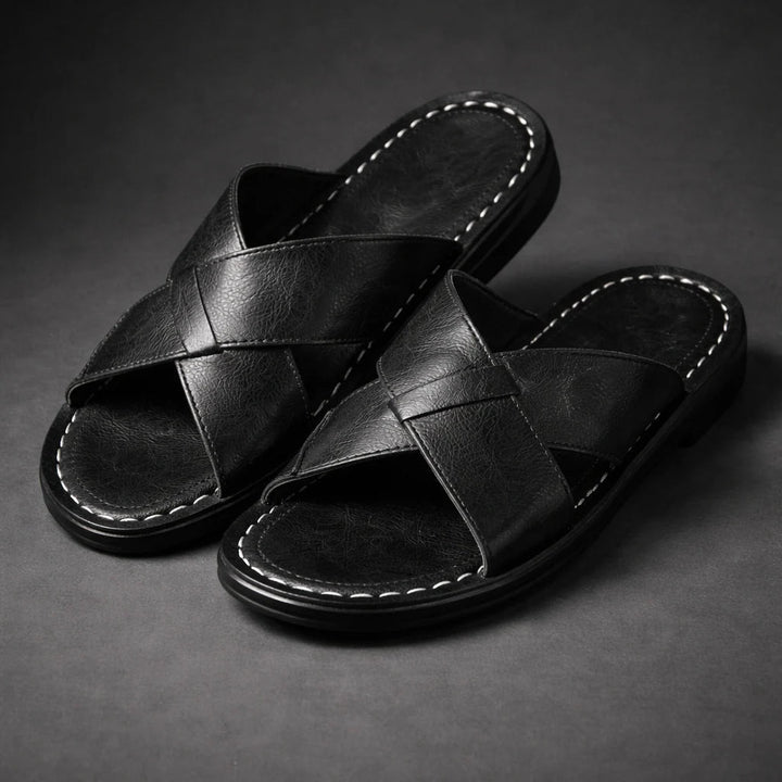 Herrers Cross-Strap Slide Sandaler – Slip-On Sommar Skor för Semester och Vardagsbruk