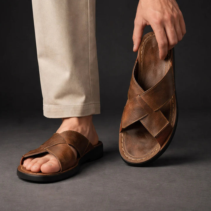 Herrers Cross-Strap Slide Sandaler – Slip-On Sommar Skor för Semester och Vardagsbruk