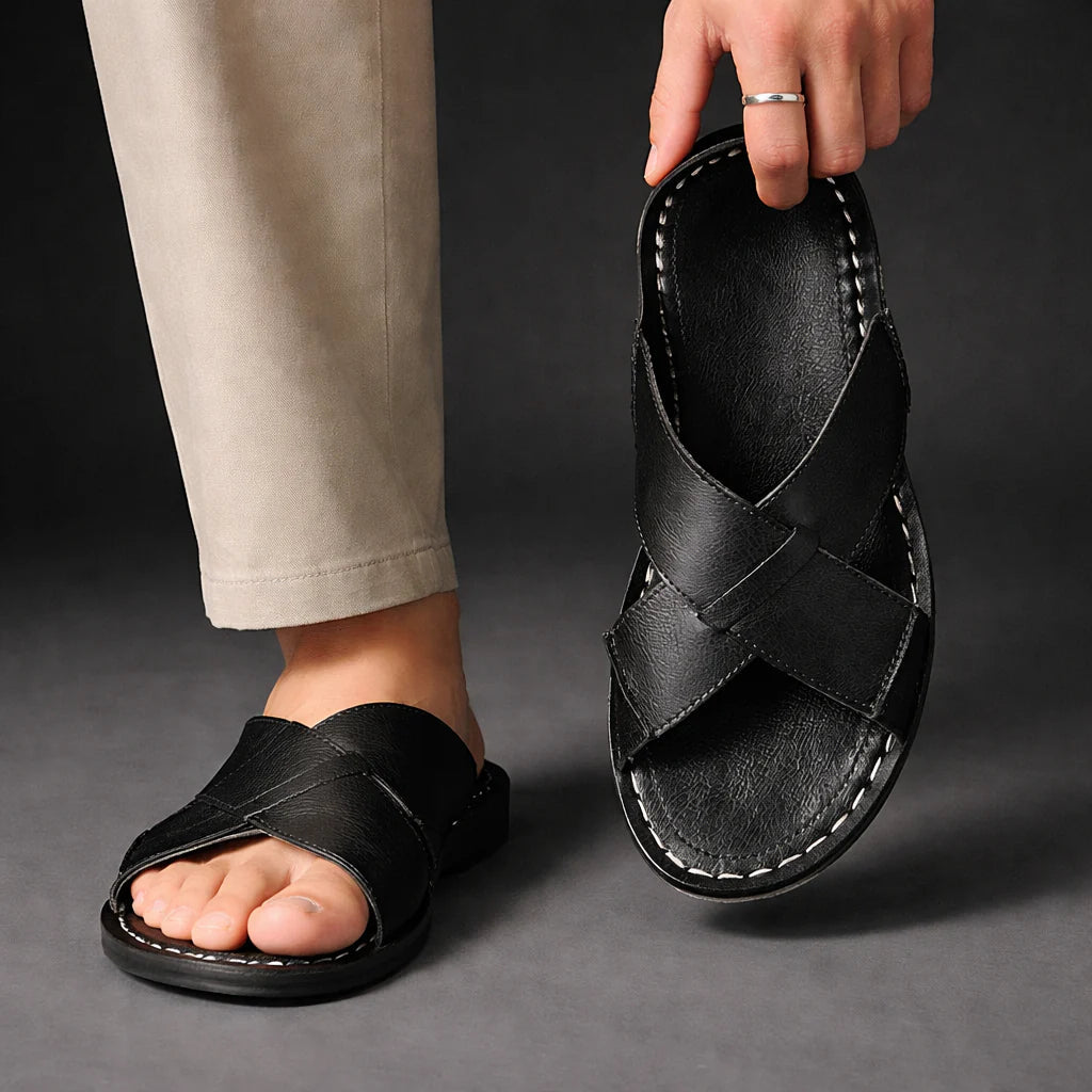 Herrers Cross-Strap Slide Sandaler – Slip-On Sommar Skor för Semester och Vardagsbruk