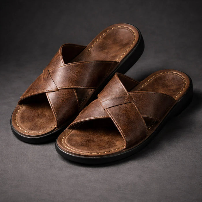Herrers Cross-Strap Slide Sandaler – Slip-On Sommar Skor för Semester och Vardagsbruk