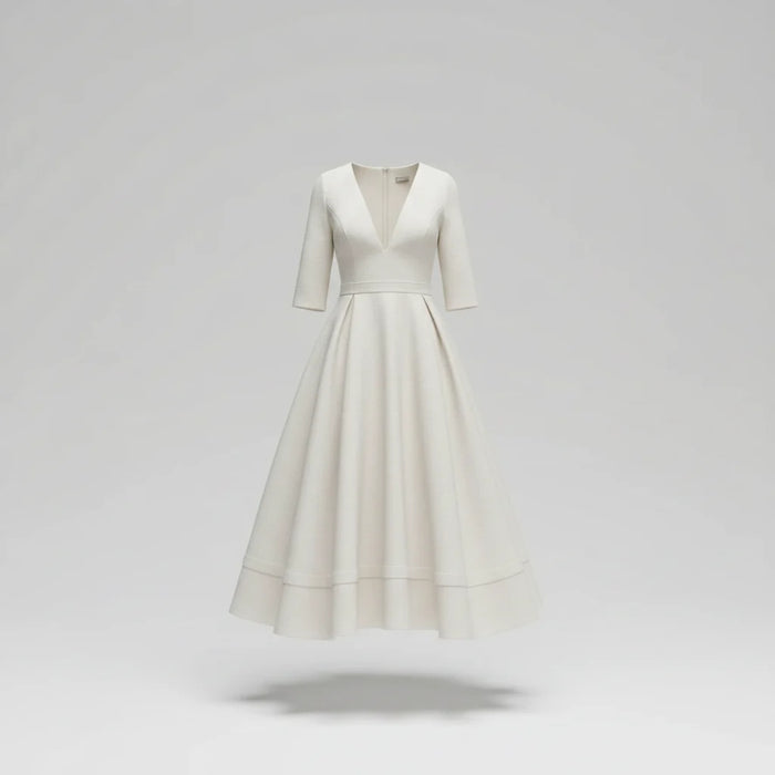 Kvinnors V-ringad Fit-and-Flare Midi Klänning – Elegant Sommarstil för Speciella Tillfällen