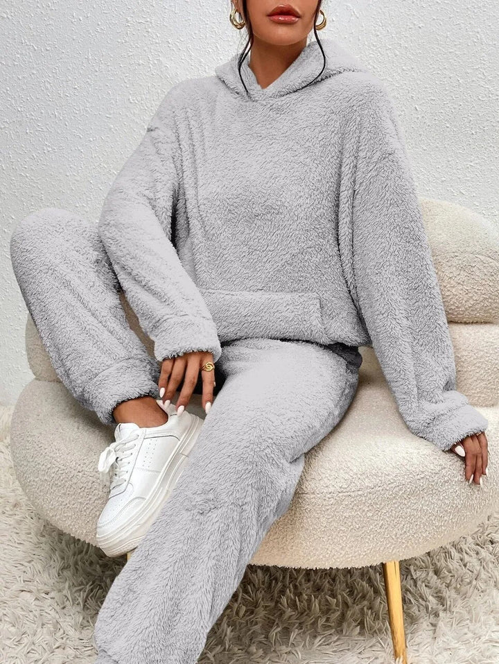 Kvinnors Teddy Lounge Set – Huva Fleece Tvådelad för Vinteravkoppling