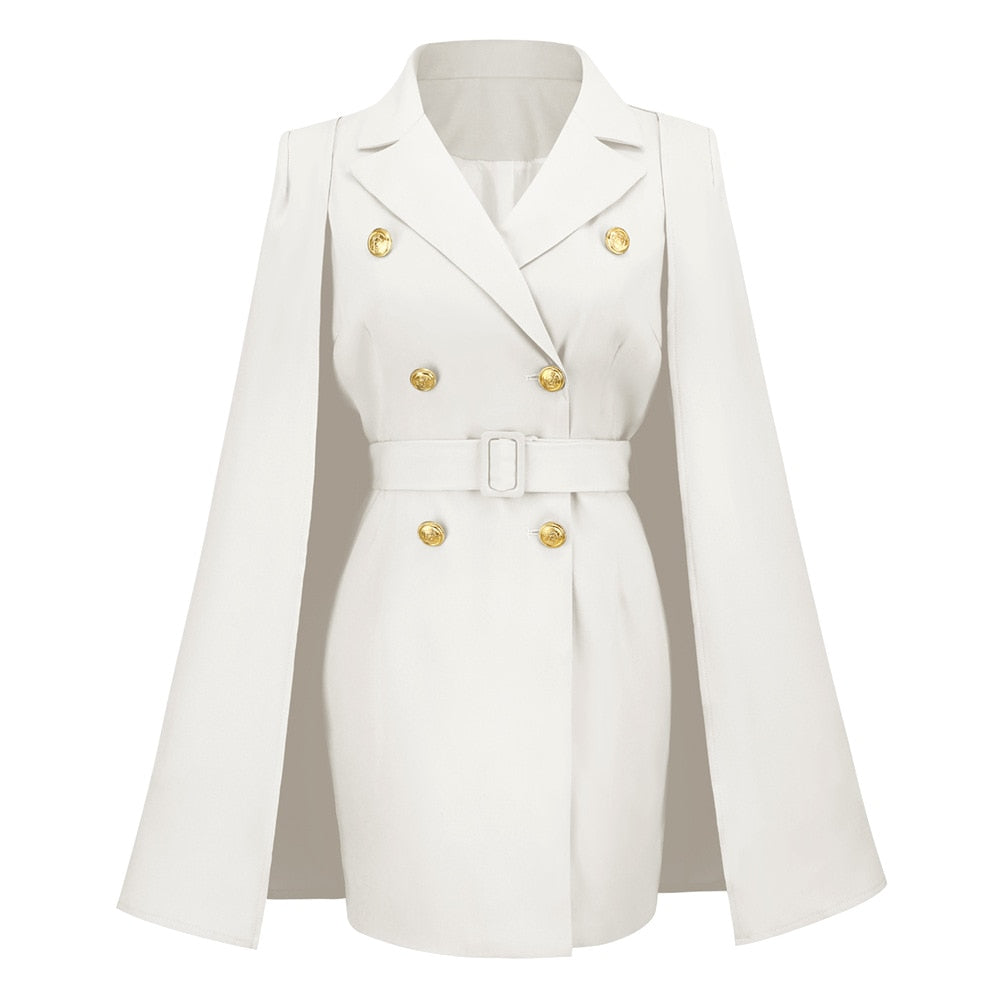 Kvinnors Cape Blazer Mini Klänning – Bälte Tailored Stil för Kontor och Kvällsbruk