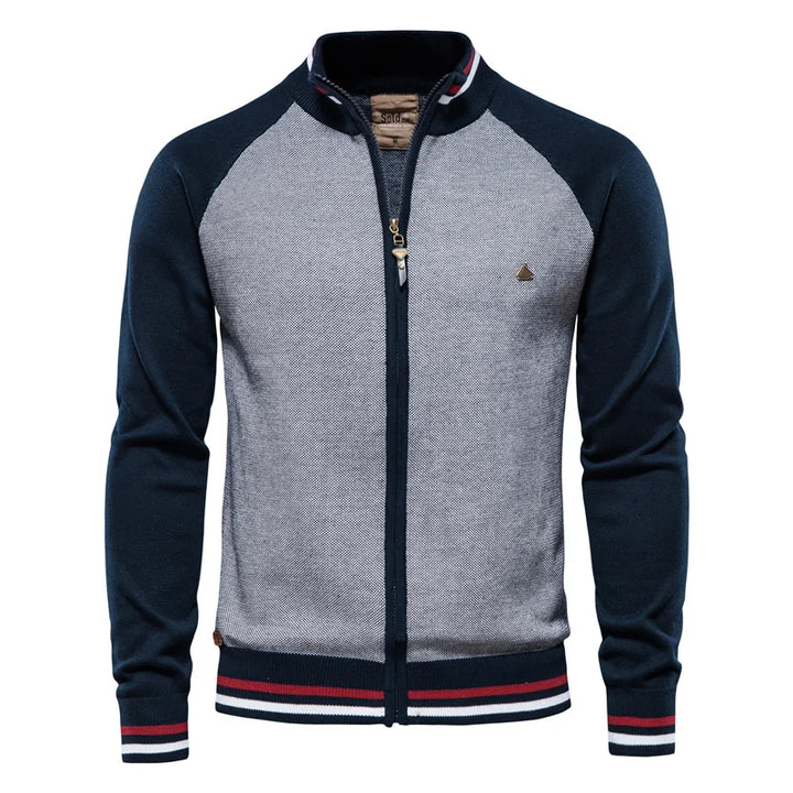 Mans Tvåfärgad Zip Cardigan Ribbad Ståkrage Jacka