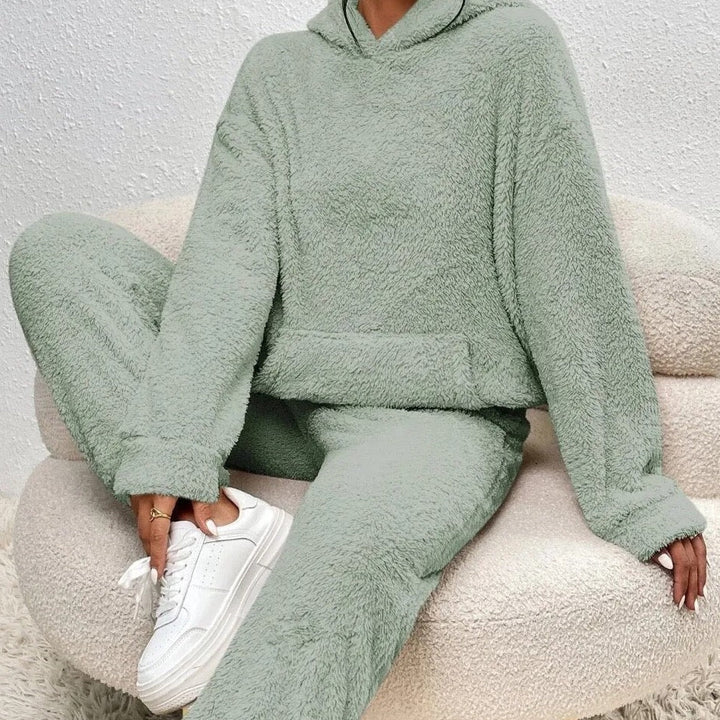 Kvinnors Teddy Lounge Set – Huva Fleece Tvådelad för Vinteravkoppling