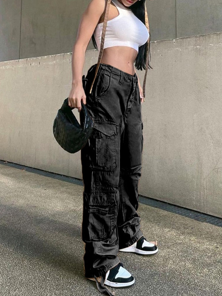 Kvinnors Cargo Byxor Vid Ben Utility Fickor Streetwear Byxor