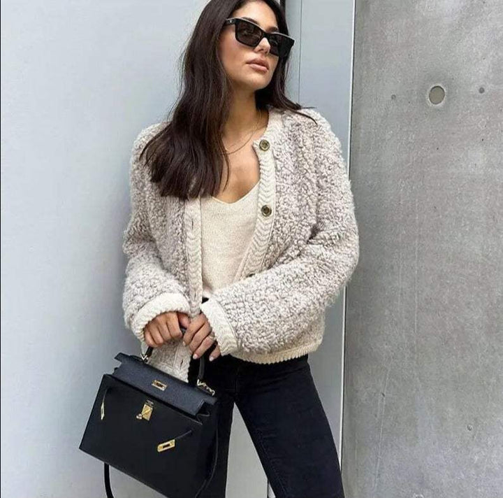 Kvinnors Teddy Cardigan Mjuk Mysig Varm Stilren Mångsidig Lagerjacka för Varje Dag