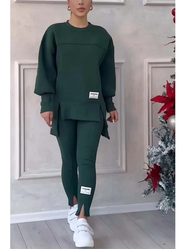 Kvinnors Oversized Sweatshirt och Slimbyxor Set – Modernt Tvådelat Casual Outfit
