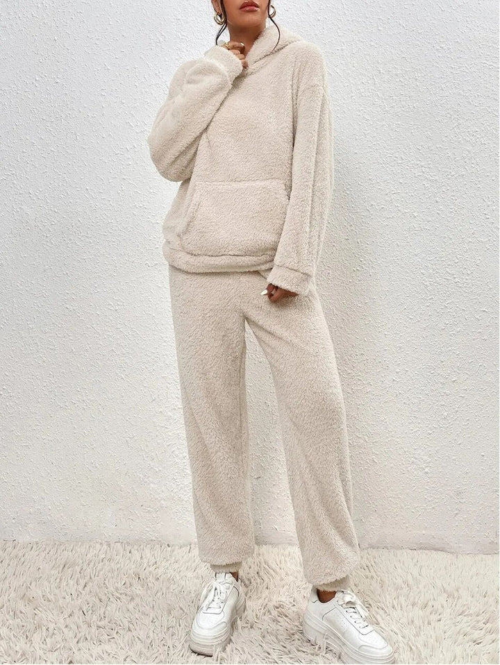 Kvinnors Teddy Lounge Set – Huva Fleece Tvådelad för Vinteravkoppling