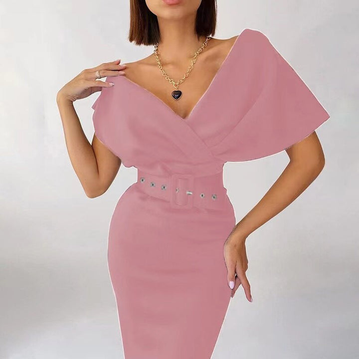 Kvinnors Bodycon Klänning Off Shoulder Strukturerad Bälte Midi Elegans