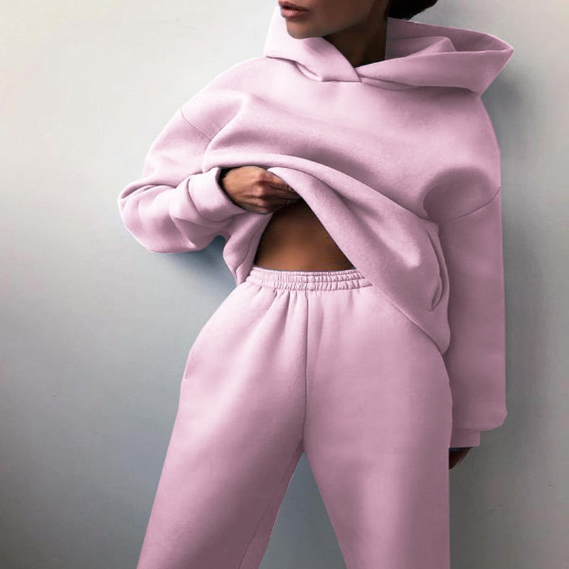 Dam Hoodie och Sweatpants Set – Mjuk Bekväm Andningsbar Avslappnad Lounge Varje Dags Träningsdräkt
