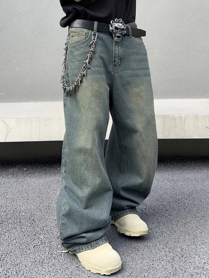 Herrens Baggy Streetwear Jeans – Avslappnade Vida Denim för Urban Avslappnad Stil