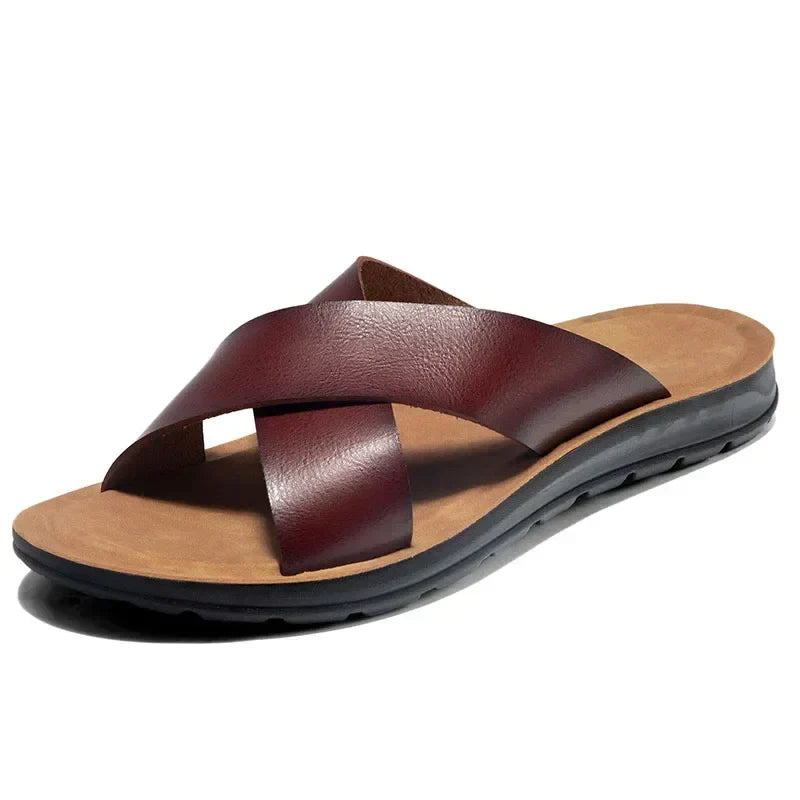 Herrskinn Slip-On Sandaler Italiensk Stil Premium Bekväm Sommar Avslappnad Utomhussko
