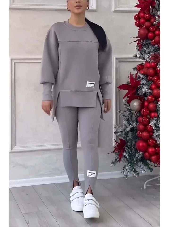 Kvinnors Oversized Sweatshirt och Slimbyxor Set – Modernt Tvådelat Casual Outfit