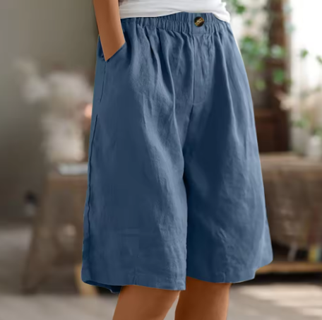 Kvinnors Avslappnade Bermuda Shorts – Bred Benstil för Sommaren med Elastisk Midja och Fickor