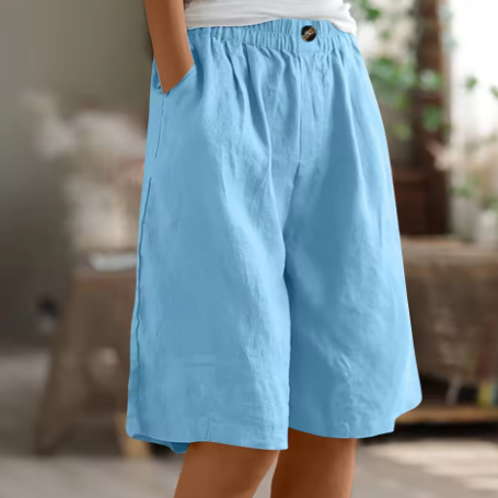 Kvinnors Avslappnade Bermuda Shorts – Bred Benstil för Sommaren med Elastisk Midja och Fickor