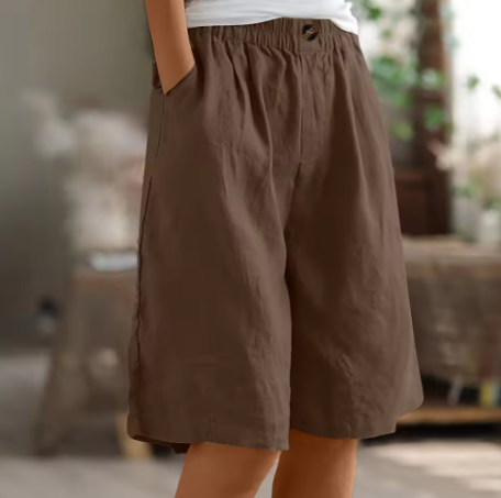 Kvinnors Avslappnade Bermuda Shorts – Bred Benstil för Sommaren med Elastisk Midja och Fickor