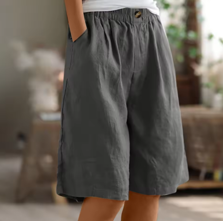 Kvinnors Avslappnade Bermuda Shorts – Bred Benstil för Sommaren med Elastisk Midja och Fickor