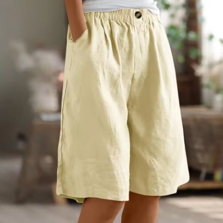 Kvinnors Avslappnade Bermuda Shorts – Bred Benstil för Sommaren med Elastisk Midja och Fickor