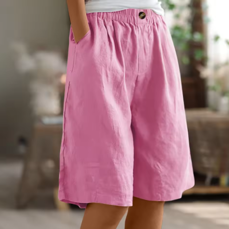 Kvinnors Avslappnade Bermuda Shorts – Bred Benstil för Sommaren med Elastisk Midja och Fickor