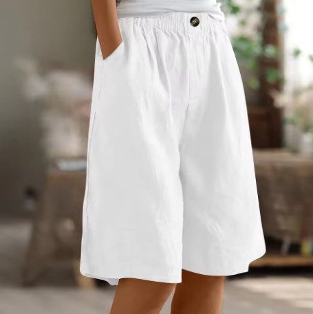 Kvinnors Avslappnade Bermuda Shorts – Bred Benstil för Sommaren med Elastisk Midja och Fickor