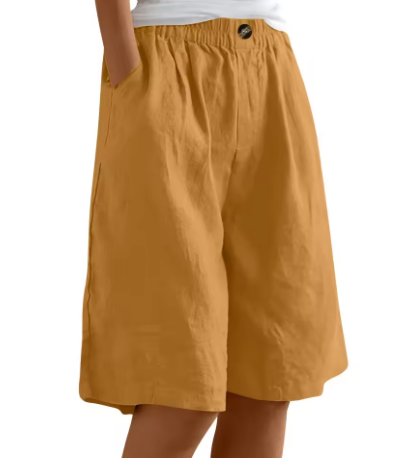 Kvinnors Avslappnade Bermuda Shorts – Bred Benstil för Sommaren med Elastisk Midja och Fickor